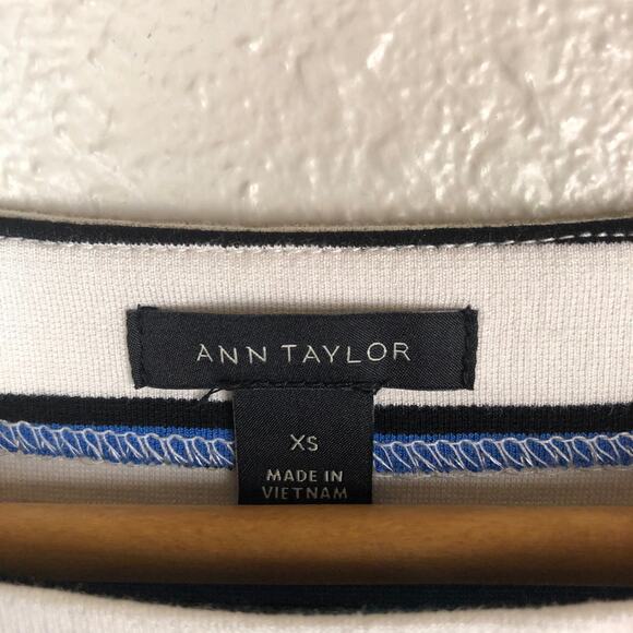 Ann Taylor Black Blue White Green Striped Flounce Sleeve Boat Neck Top Shirt XS - Picture 3 of 6